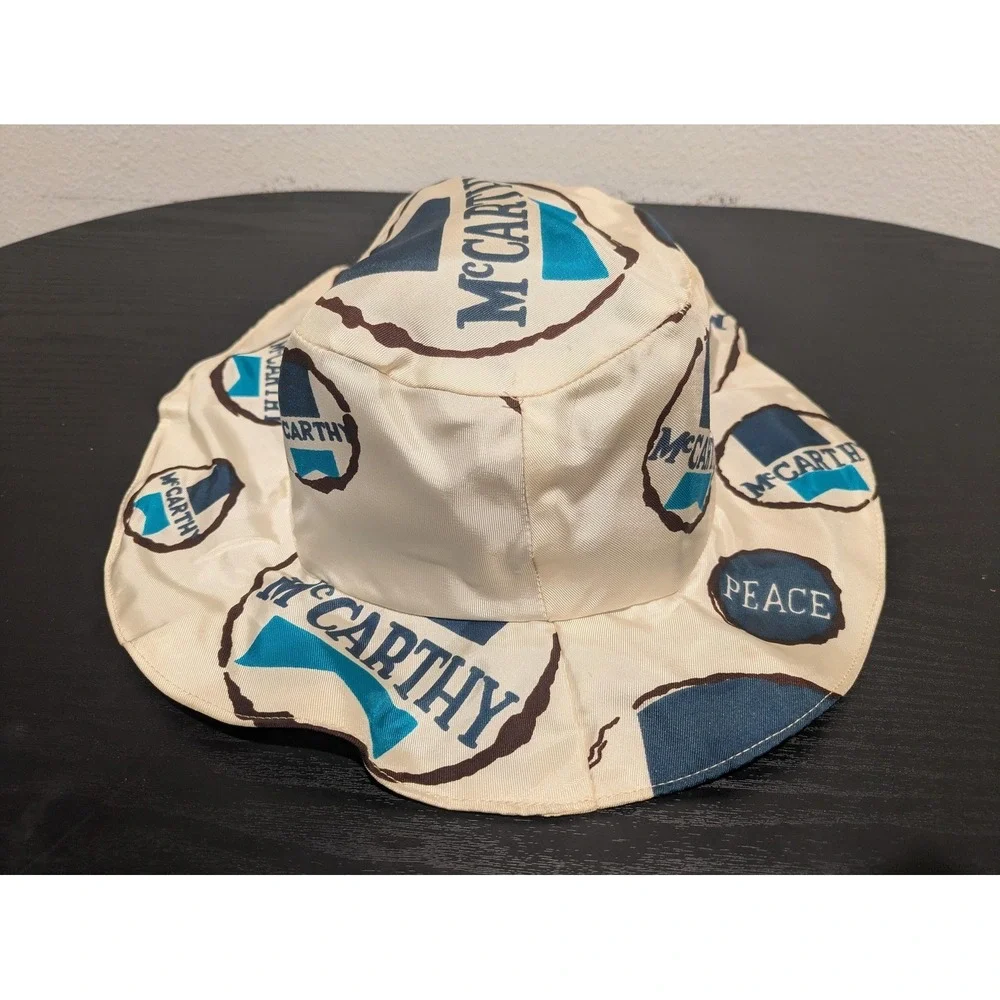 Vintage McCarthy Political Campaign Fabric Bucket Hat Peace Logo White 1968 Rare